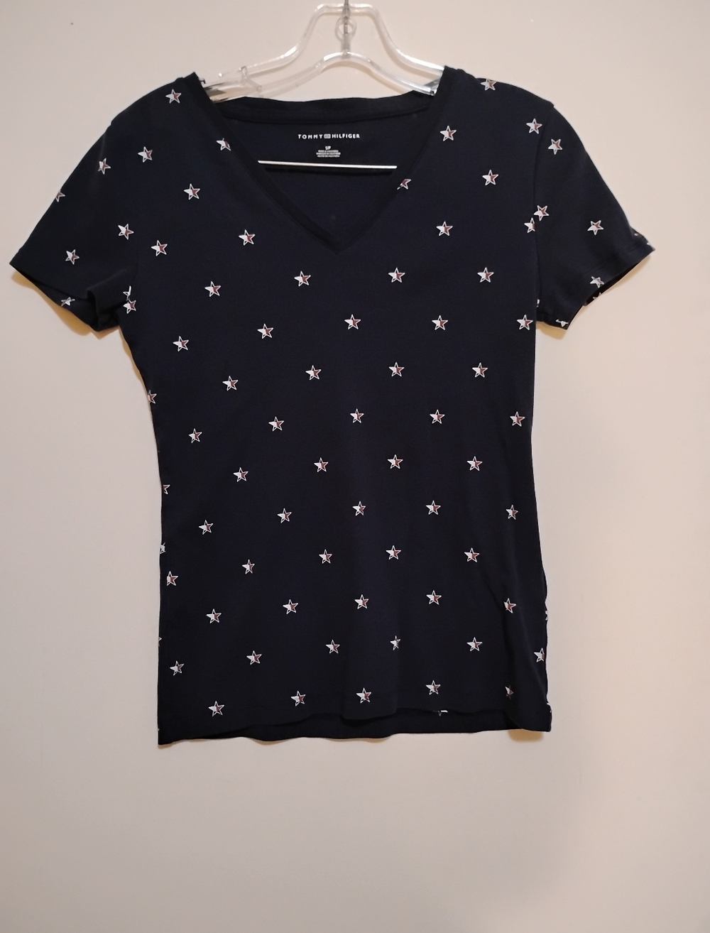 Tommy Hilfiger Navy V-Neck Star Print 100% Cotton Tee S/P